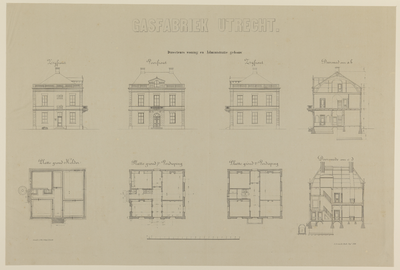 217534 Opstanden, doorsneden en plattegronden van de directeurswoning en administratiegebouw van de Gasfabriek aan de ...